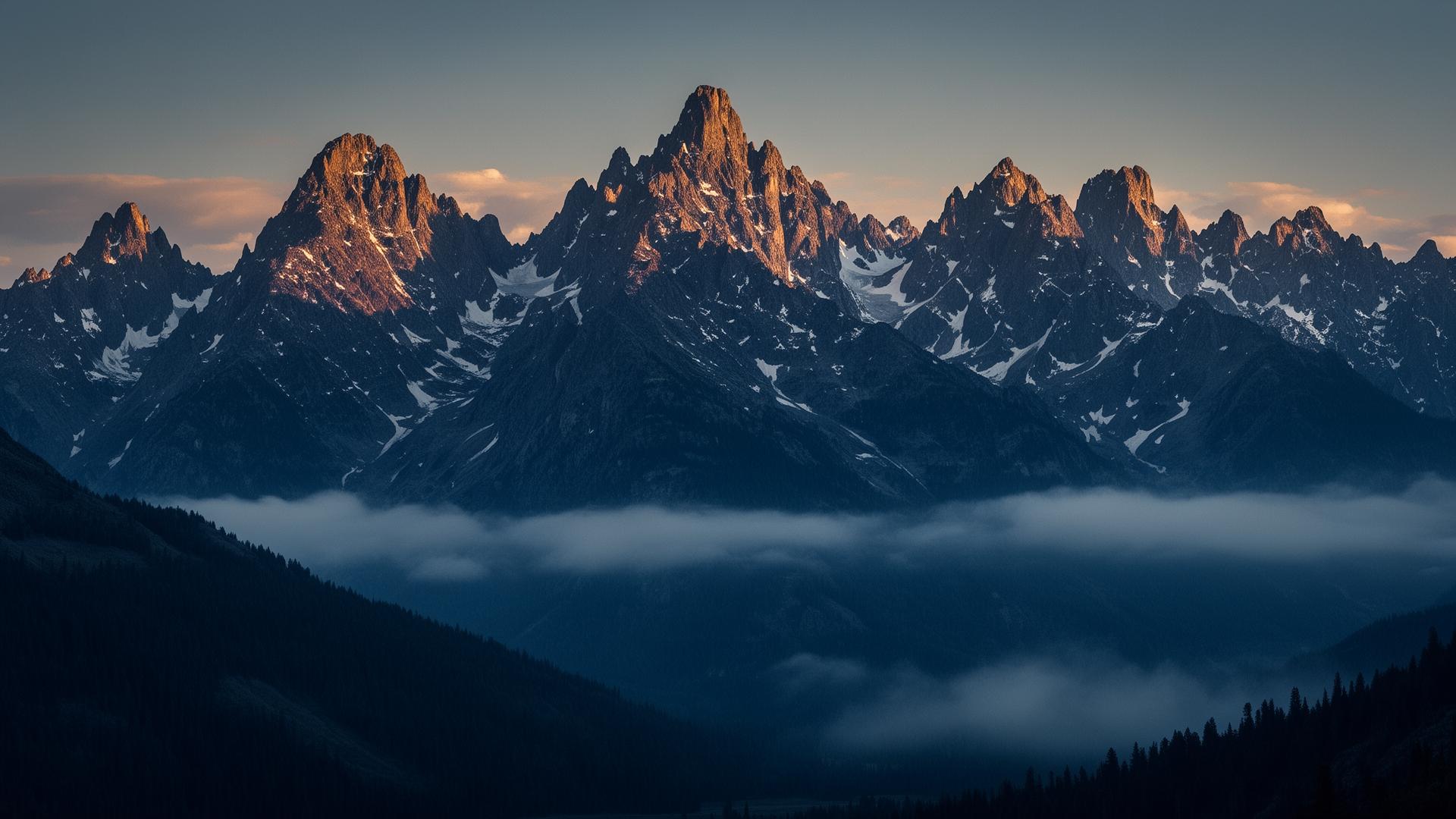 Sawtooth mountain range at dawn